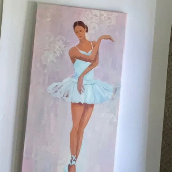 Graceful Ballerina Pink & White Acrylic Painting for Girls' Room Wall Decor Cute - Picture 9 of 12